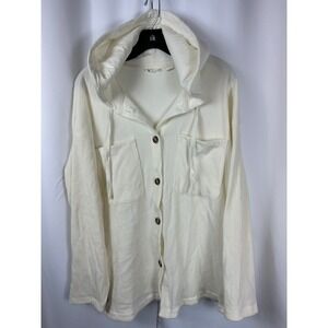 Roxy Cream Waffle Knit Hooded Button Down Shirt Coastal Cabincore Large